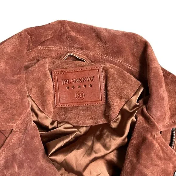 Blank NYC Jacket Womens XS Sun Valley Suede Leather Luxury Zip Moto Amber Spring
